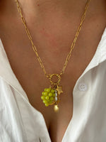 Peri'sbox Statement Trendy Imitation Pearl Grape Blueberry Shell Pendant Necklace for Women Stainless Steel Creative Accessories