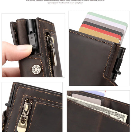 Anti-scan Magnet Credit Card Holder Wallet Genuine Leather Automatic Pop Out Aluminum Smart Wallets Luxury AirTag Purse Set