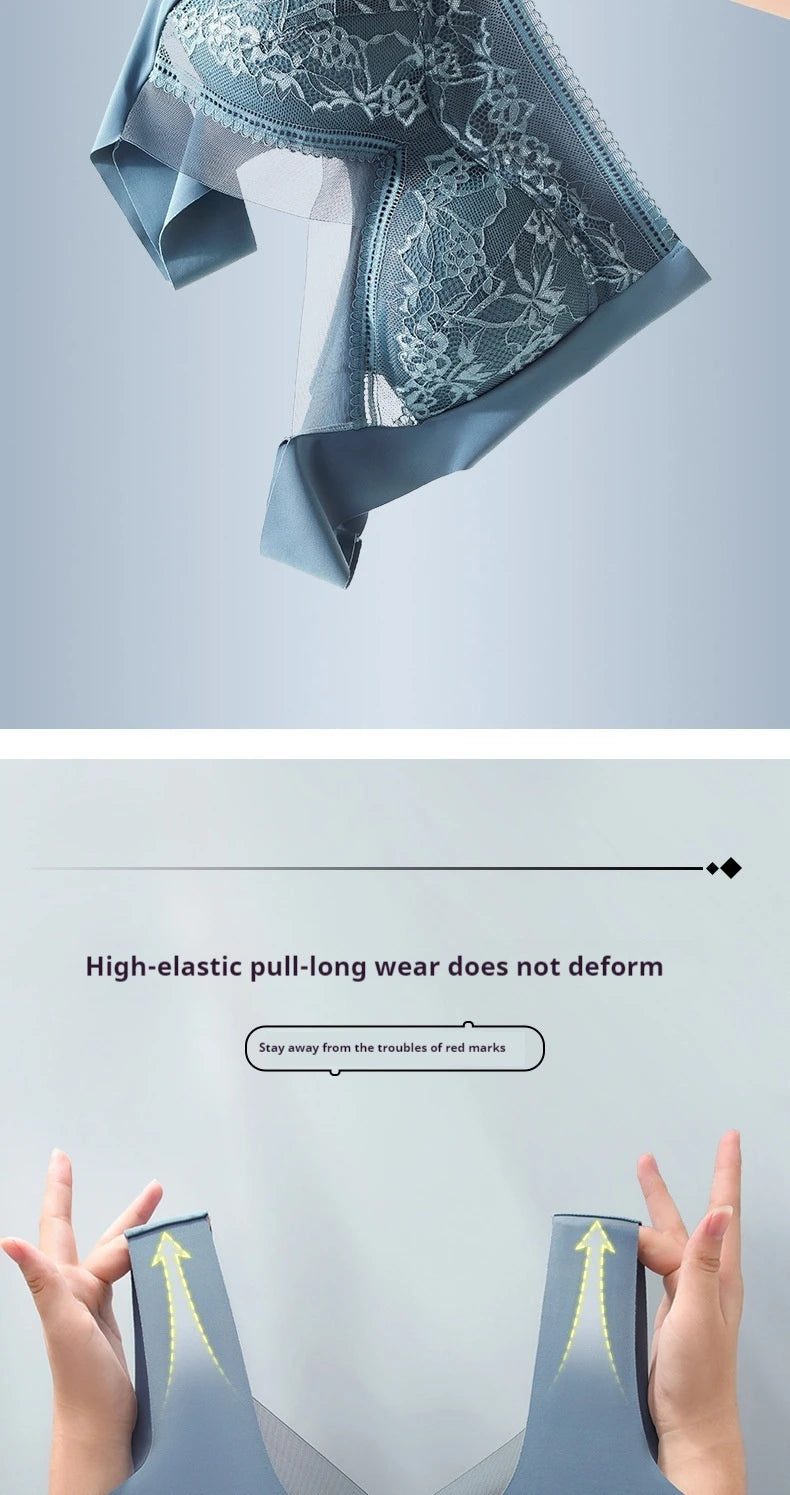 Sexy Lace Bras for Women Perspective Full Cup Solid Color Brassiere V-Neck Seamless Crop Top Female Push Up Breathable Lingerie