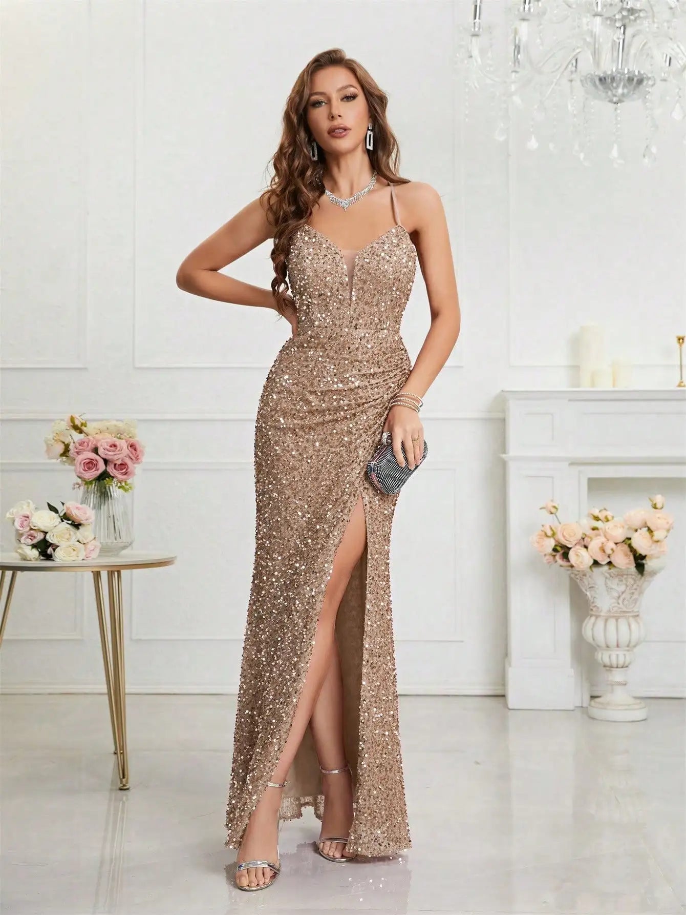 Unithorse Split Thigh Sequin Cami Women Dress