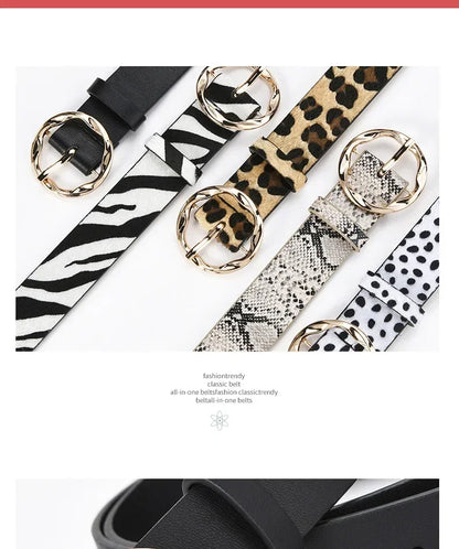 Women's Personalized Leopard Patterned Snake Patterned Belt with Gold Buckle for High-end Fashion and Fashionable Wear
