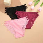 3PC/Set Women Sexy Lace Panties Low Rise Hollow Out Briefs Floral Transparent Underwear for Feamale Elastic Straps Soft Lingerie
