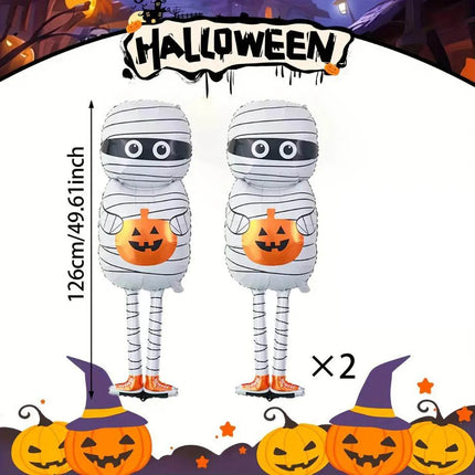 Halloween Mummy Holding Pumpkin Aluminum Foil Balloon Black Orange Prank for Halloween Party Decoration Horror Elements Ornament