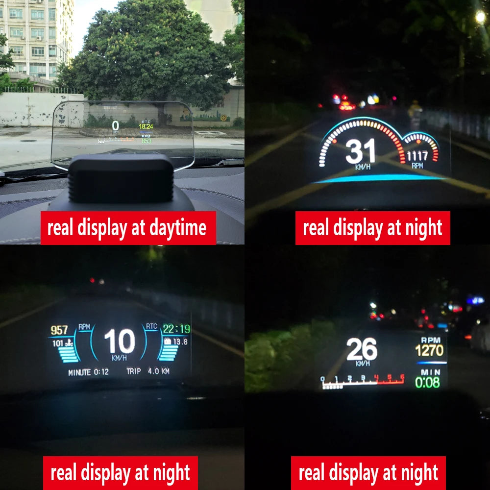 C1 Car Navigation Projection HUD Head-Up Display OBD2+GPS Car Projector Speedometer /Water Temperature /Voltage/RPM Alarm