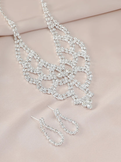 3pcs Women's Jewelry Set Creative Fashion Sparkling Necklace with rhinestones Earring Set Wedding Dress Accessories Bridal Jewe