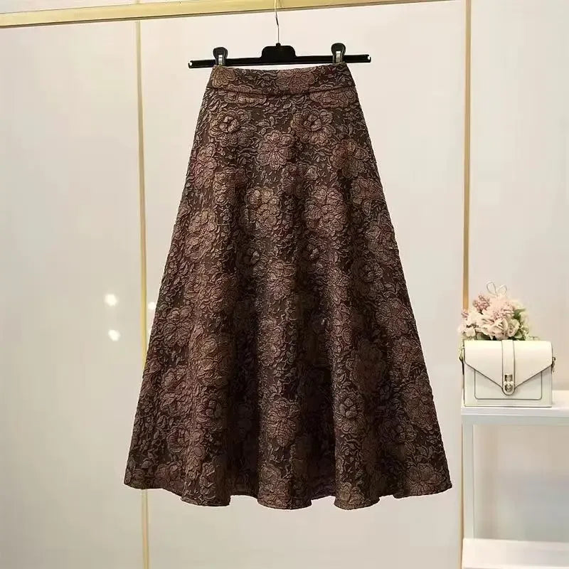 Fashionable Casual Vintage Skirt For Women High-waisted Hollow Out Ruffled Umbrella Skirt New Spring Autumn Arrival