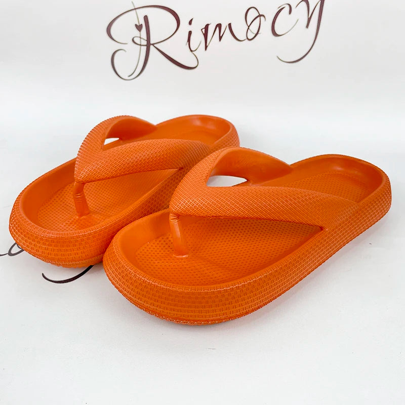 Rimocy Soft Sole EVA Women's Flip Flops 2023 Summer Beach Non-slip Cloud Slippers Women Thick Platform Clip Toe Bathroom Slides