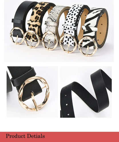 Women's Personalized Leopard Patterned Snake Patterned Belt with Gold Buckle for High-end Fashion and Fashionable Wear