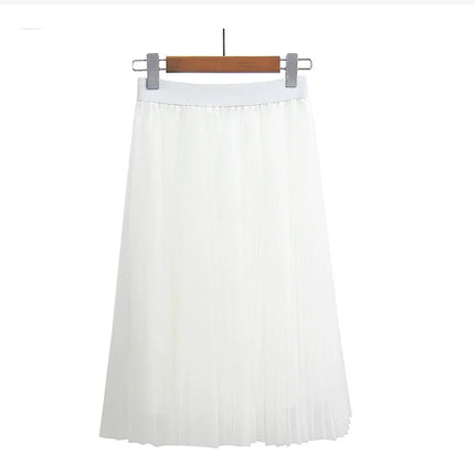 3 Layers Tulle Skirts Womens Black Gray White Adult Tulle Skirt Elastic High Waist Pleated Midi Skirt