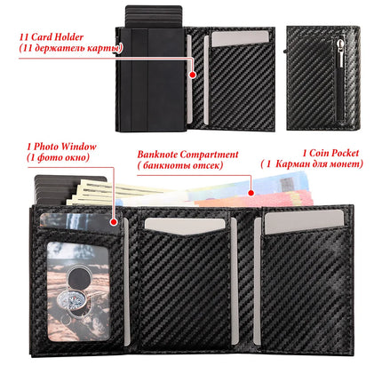 Men Smart Wallet Credit Card Holder for AirTag Carbon Fiber Aluminum Automatic Pop Out Cardholder Case with Money Clip