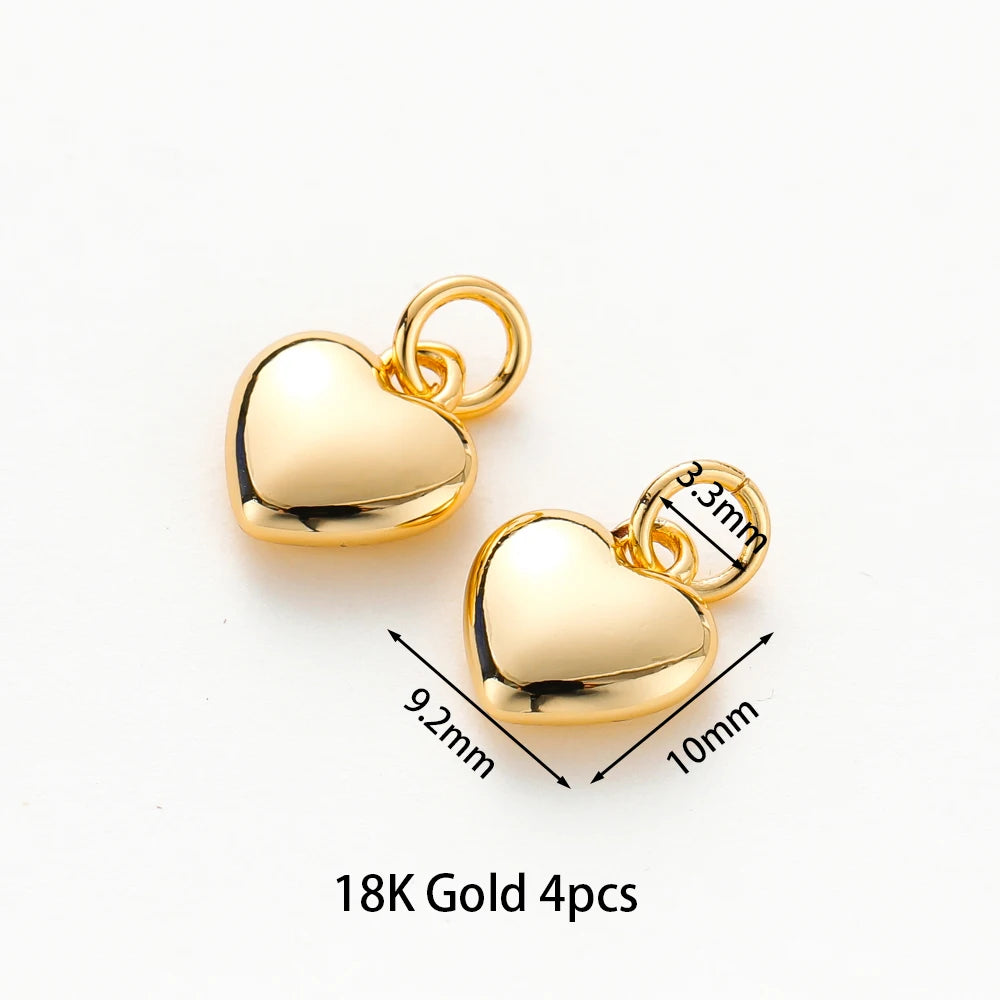 4pcs/lot 14K 18K Gold Plated Heart Charm with Jump Ring Necklace Making Supplies Solid Love Pendant For DIY Jewelry Accessories