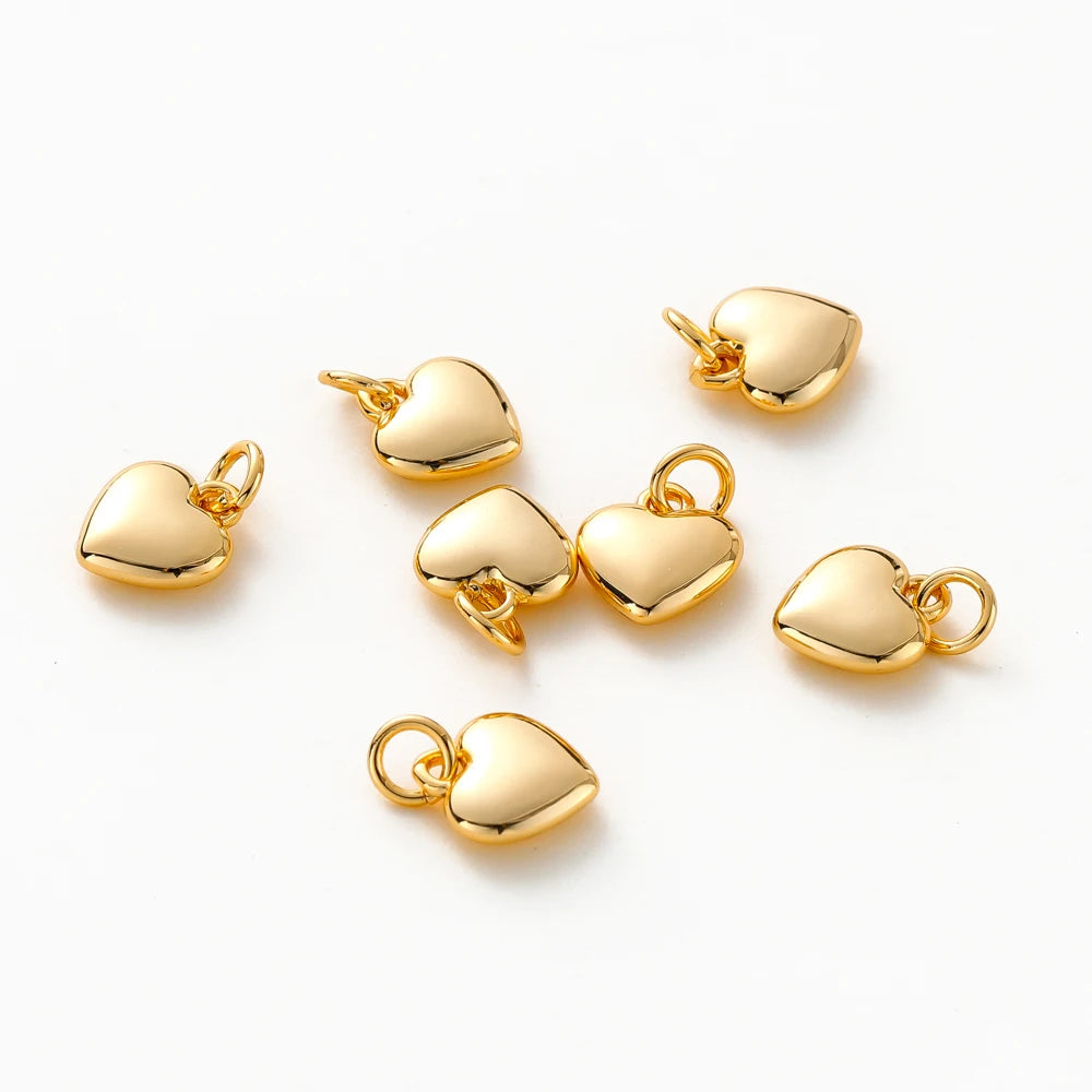 4pcs/lot 14K 18K Gold Plated Heart Charm with Jump Ring Necklace Making Supplies Solid Love Pendant For DIY Jewelry Accessories