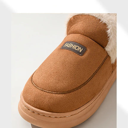 Comwarm Women Cotton Slippers Winter Warm Plush Lined Outdoor Slides Couple Non-slip Furry House Slippers Soft Cozy Cotton Shoes