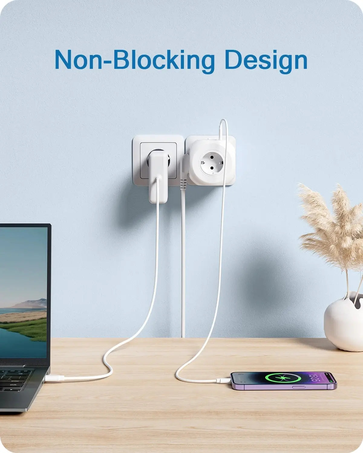 LENCENT EU Plug Wall Socket Extender with 4 AC +QC3.0USBX2 +1 Type C PD20W Fast Charger Adapter 7-in-1 Socket On/Off Switch