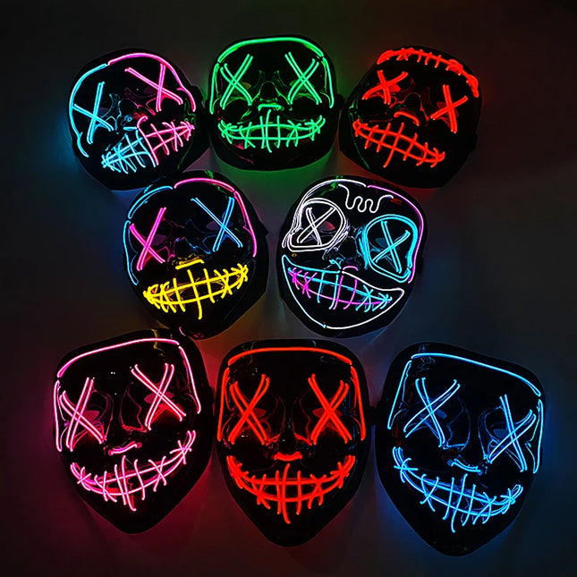 Wireless Neon LED Purge Mask Glow in The Dark Cosplay Horror Mask Halloween Masquerade Party Masks Glowing Funny Dress Up