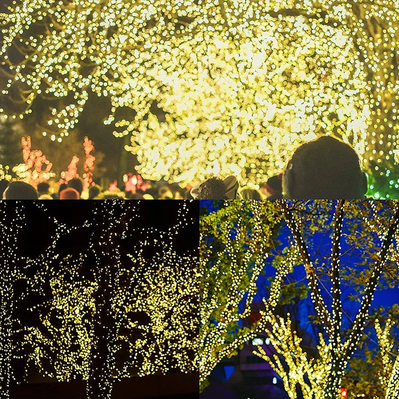 200m Christmas Green Cable LED String Fairy Lights Garland Outdoor Waterproof Decoration Lamp For Party Halloween Garden House