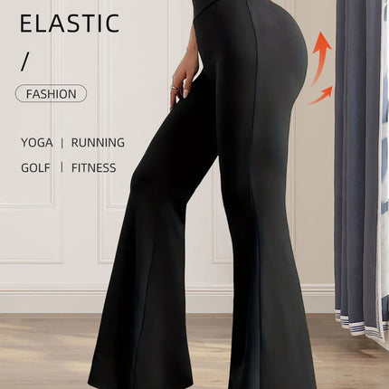 Women's spring and summer high waisted tight fitting flared pants, slim leg long black pants, thin wide leg pants for slim women