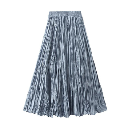 UCXQ Simple Luxury Multi Solid Colors Pleated Skirt For Women's Large Hem Folds A-line Skirts Female 2024 Spring Autumn 23A7004