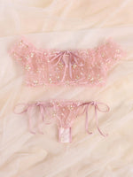 Sexy Fancy Lingerie Set 2 Pieces Transparent Halter Off Shoulder Women's Underwear Beautiful Daisy Print Bra And Panty Sets