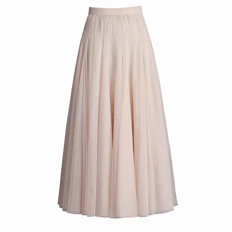 720 Degree 10 Meters Grandiose Korean A- line Mesh Skirt Medium-length High-waisted Slimming Elegant Dance Long Dress