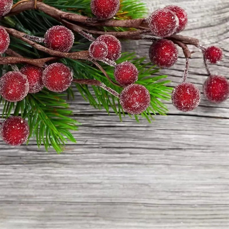 80/20Pcs Artificial Holly Berries Mini Simulation Cherry Stamen Berry Frosted Double Head Fake Berries For Christmas Party Decor