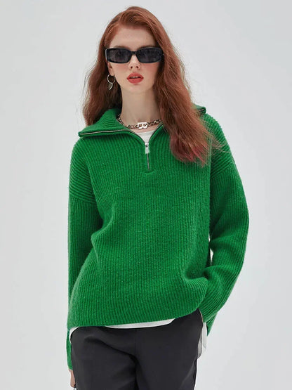 Women's Winter Sweaters Solid Grey Ladies Turtleneck Casual Loose Thick Zippers Pullovers Beautiful Oversized Sweater Women