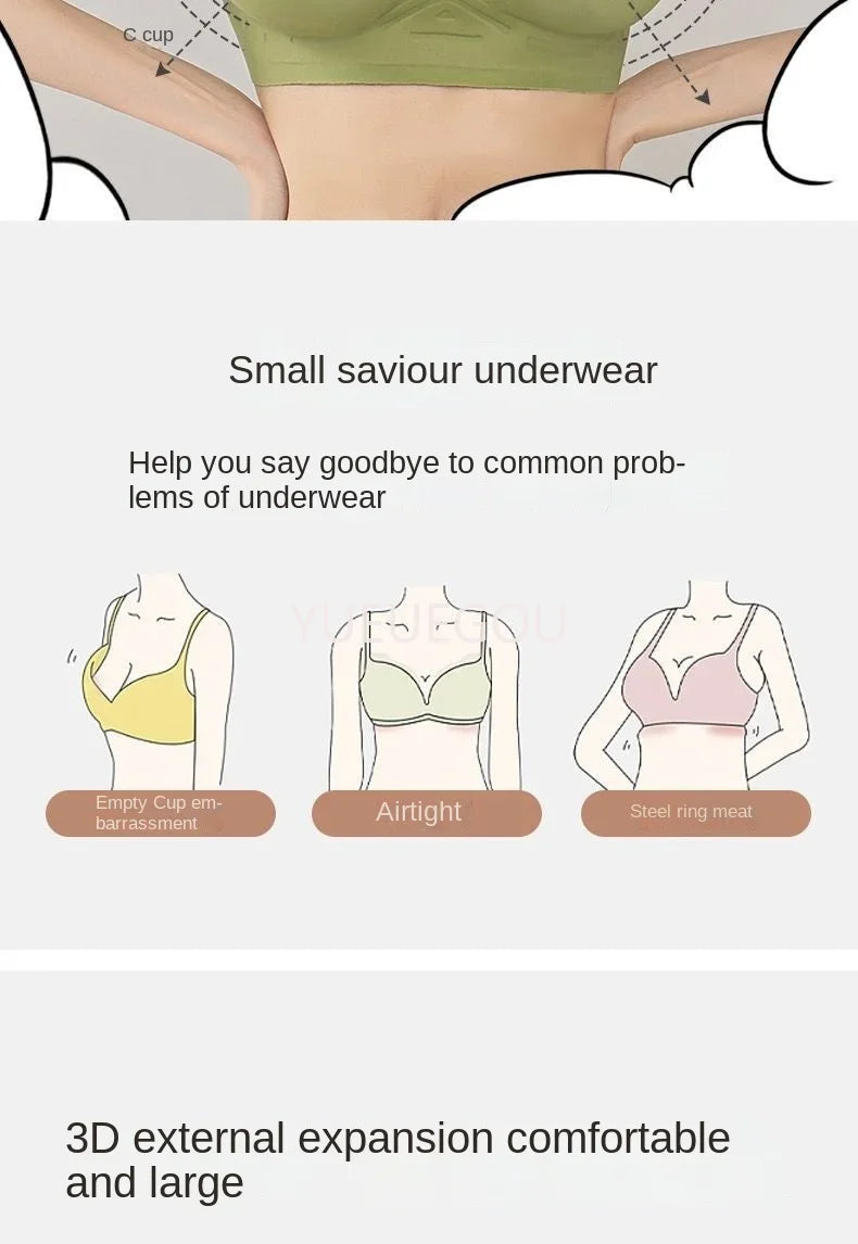 Flat Chest Solution Bra for Women Thickened Push Up Cups No Steel Ring Seamless Invisible Lift Small Chest Enhancement B C Cup