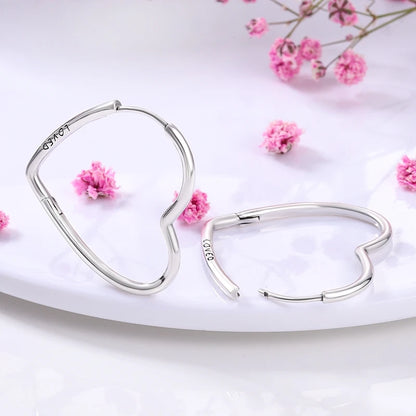 Genuine 925 Sterling Silver Love Feather Earrings Fit Original Charms Hoop  For Women girls Stud Earring Fine Jewelry Gifts