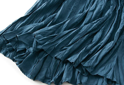 UCXQ Simple Luxury Multi Solid Colors Pleated Skirt For Women's Large Hem Folds A-line Skirts Female 2024 Spring Autumn 23A7004