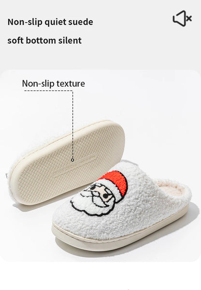 Christmas Home Warming Slippers for Women in Autumn and Winter Indoor Slip-Resistant Plush Home Shoes with Christmas Hat Unisex