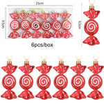6pcs/box Christmas Tree Pendant Red Star Candy Snowflake Xmas Ball Ornament New Year 2025 Home Decoration Noel Gift Navidad 2024