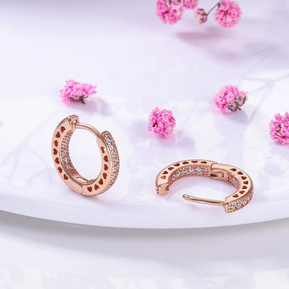 Genuine 925 Sterling Silver Love Feather Earrings Fit Original Charms Hoop  For Women girls Stud Earring Fine Jewelry Gifts