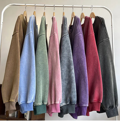New Autumn Round Neck Washed  Men's Hoodie Sweatshirt  Couple Long Sleeve Loose Europe and America Street Boy Pullover Sweater