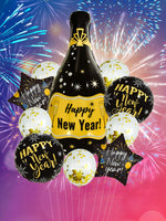 10pcs Happy New Year Champagne Bottle Balloon Set New Year Party Decorations Navidad 2024
