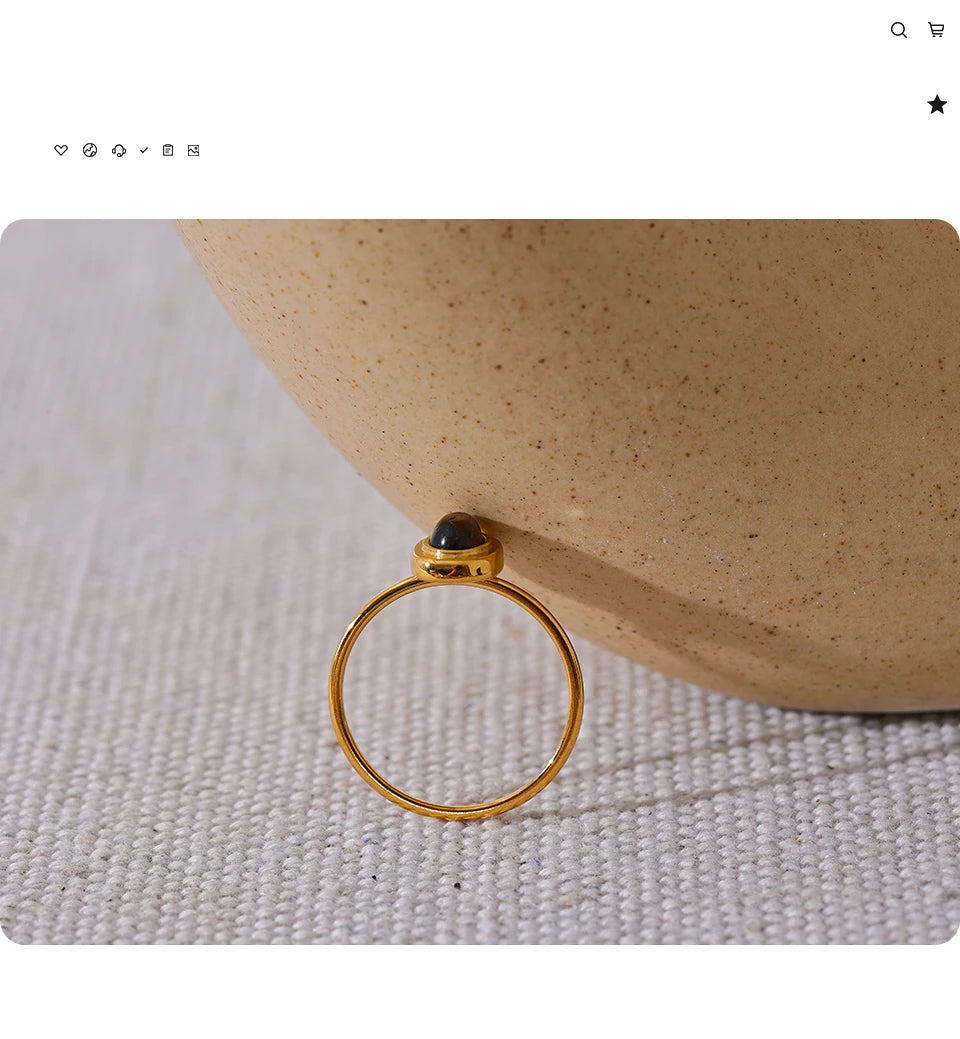 Yhpup Fashion Natural Stone Stainless Steel Oval Thin Chic Ring Women 18K PVD Plated Waterproof Jewelry Accessories 2024 Gift