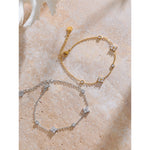 Yhpup Delicate Cubic Zirconia Flower Chain Thin Bracelet Bangle Stainless Steel Rust Proof Office Ladies Chic Jewelry New Gift