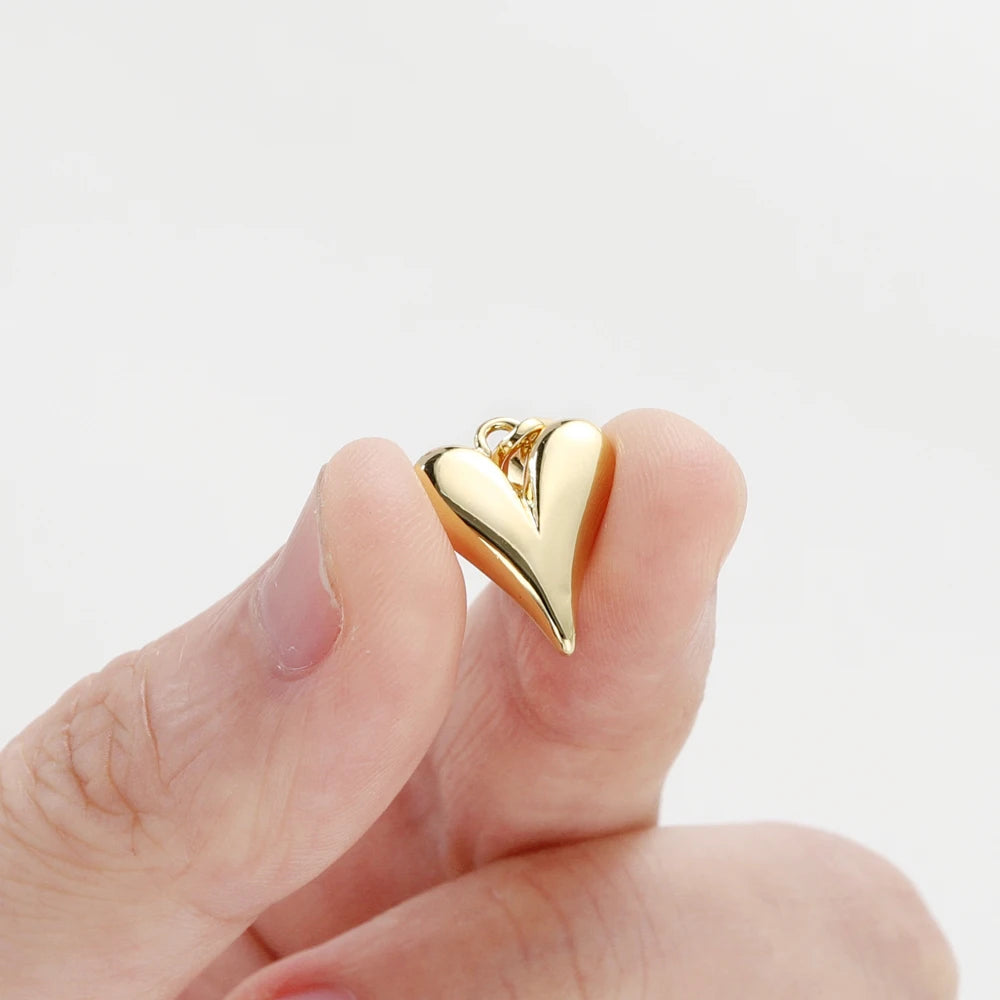 4pcs/lot 14K 18K Gold Plated Heart Charm with Jump Ring Necklace Making Supplies Solid Love Pendant For DIY Jewelry Accessories