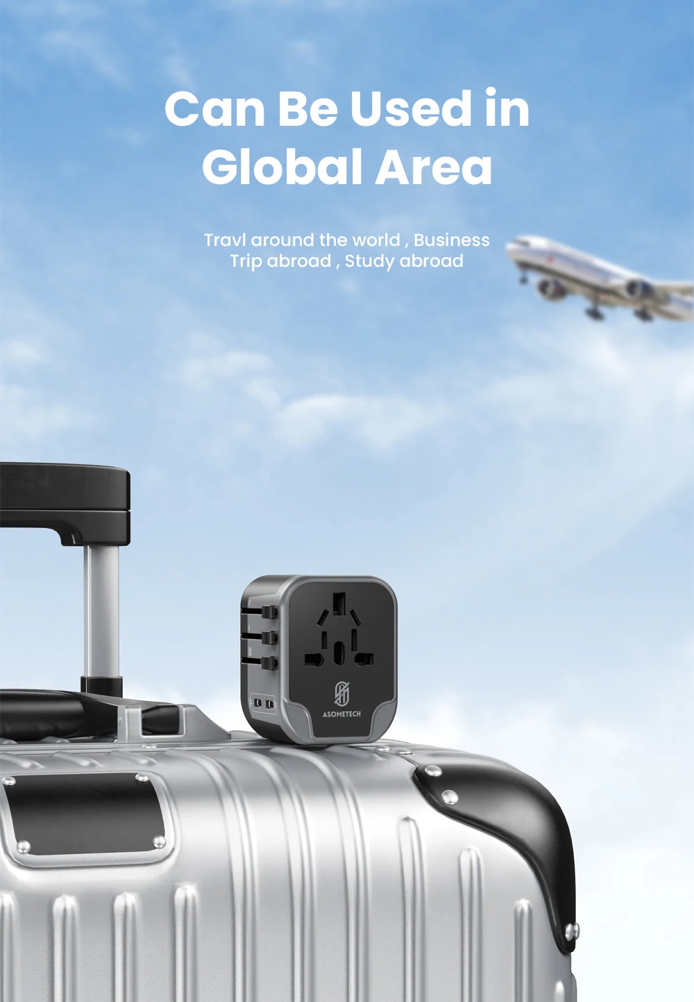 ASOMETECH International Travel Adapter USB Charger 2 USB and 2 Type C Port All-in-one Wall Charger for US EU UK AUS Travel