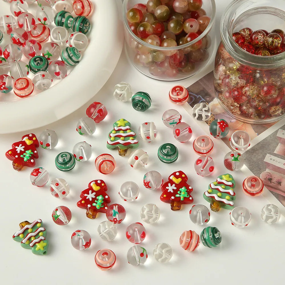 New Christmas Elements Glass Beads Loose Spacer Beads For Jewelry Making DIY Bracelet Necklace Accessories