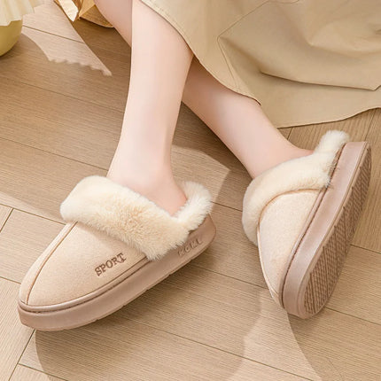 Lucyever Winter Platform Plush Slippers for Women Warm Fluffy Faux Fur Snow Boots Woman Non Slip Sole Cotton Padded Shoes Mujer