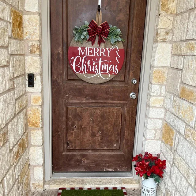 Merry Christmas Wooden Hangings Sign Christmas Wreaths Front Door Sign Festive Outdoor Home Ornament 2025 New Year Festival Prop