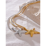 Yhpup 316L Stainless Steel Starfish Pendant Necklace Rust Proof Statement 18K Gold PVD Plated Individualistic Holiday Jewelry