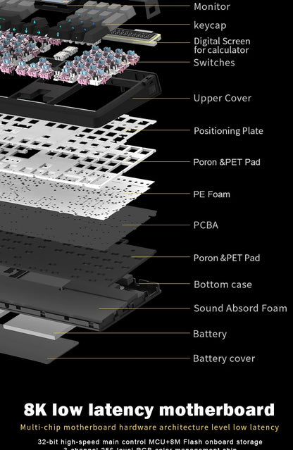 SKYLOONG GK104 Pro Full-Size 3-Mode Wireless Mechanical Keyboard with 2.0 Screen 3 Knobs Hot-Swappable Silent Switch PBT keycaps