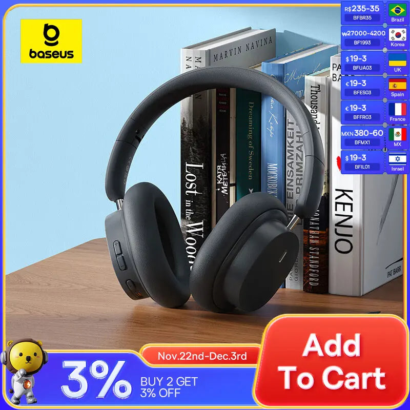 Baseus Bowie D05 Headphones Wireless Earphone Bluetooth 5.3 Headset HiFI Stereo Fones Foldable Wireless Wired Dual Use Headphone