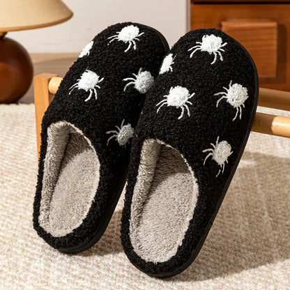 Women Halloween Fashion Cute Little Spider Winter Slippers Indoor Warm Comfort Soft Sole Non Slip Leisure Bedroom Plush Shoes