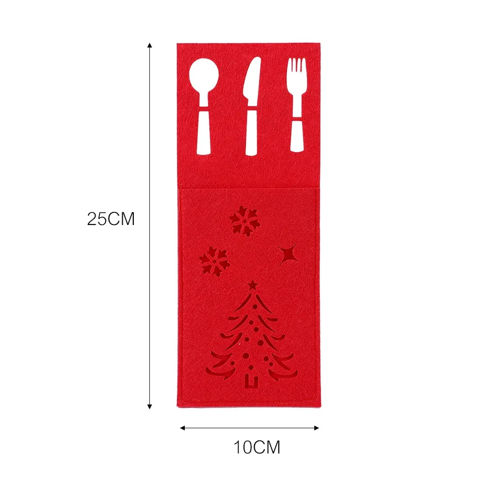 4Pcs Xmas Cutlery Bag Tableware Fork Knife Storage Organizer Dinnerware Cover For Christmas Navidad New Year Table Decorations