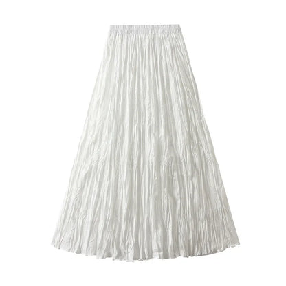 UCXQ Simple Luxury Multi Solid Colors Pleated Skirt For Women's Large Hem Folds A-line Skirts Female 2024 Spring Autumn 23A7004