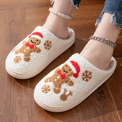 Christmas Elk Cotton Slippers For Women Men Winter Cute Cartoon Slippers Indoor Non Slip Couple Floor Slides Home Plush Shoes