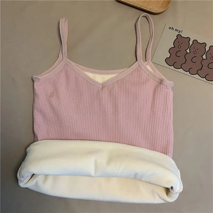Women Winter Warm Top Thin Velvet Corset Top Solid Y2k Sleeveless Tank Tops Sleeveless Sexy Slim Fleece Corset Top Female
