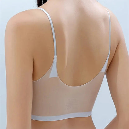 Ultra-thin Ice Silk Padded Bra Seamless Underwear Women's Thin Section  Sling Beautiful Back Vest Tops Big Chest Small Sleep Bra